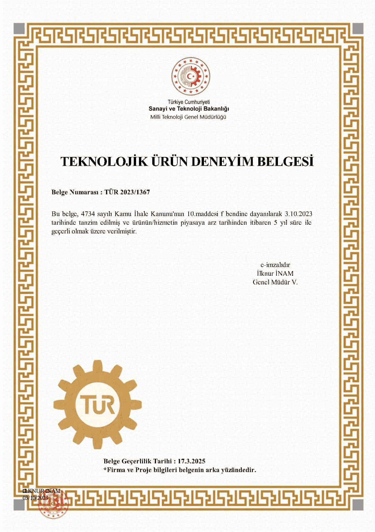 TEKNOLOJİK ÜRÜN DENEYİM -CERT